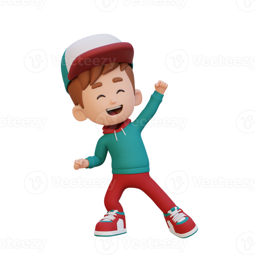 3D cute boy in happy pose png