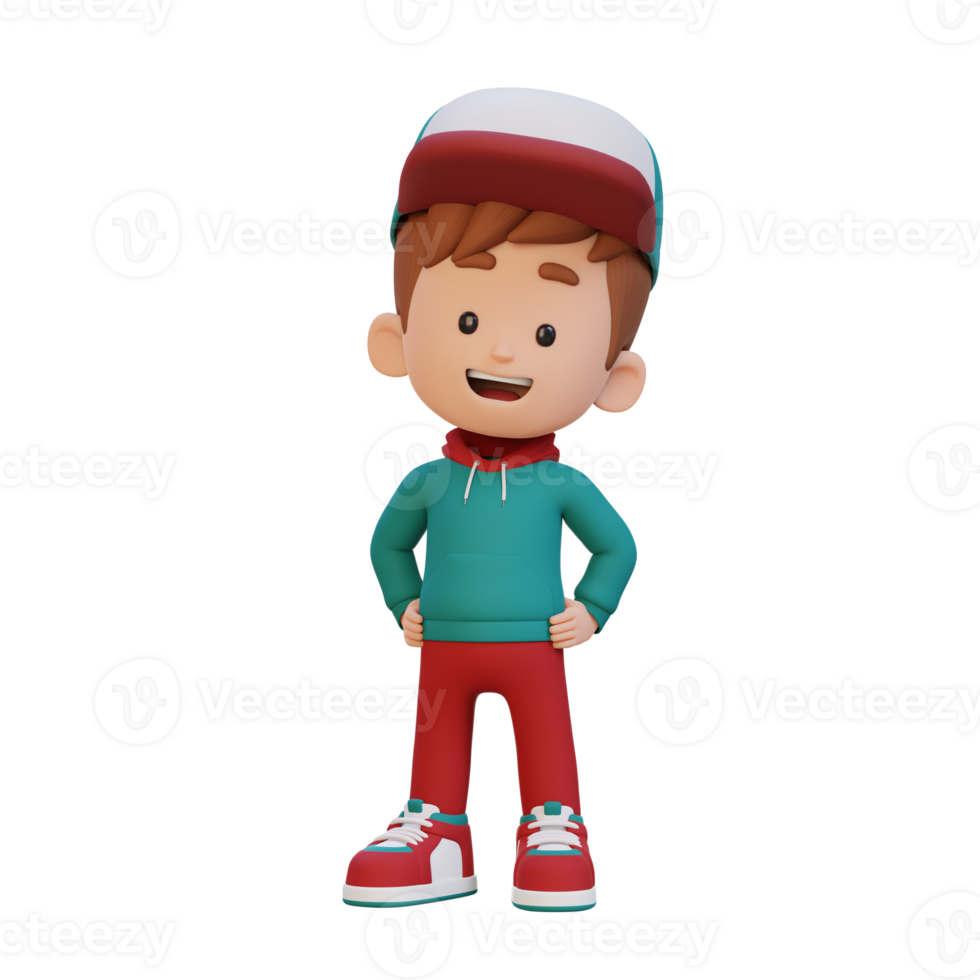 3D cute kid character in confident pose hand on hip png