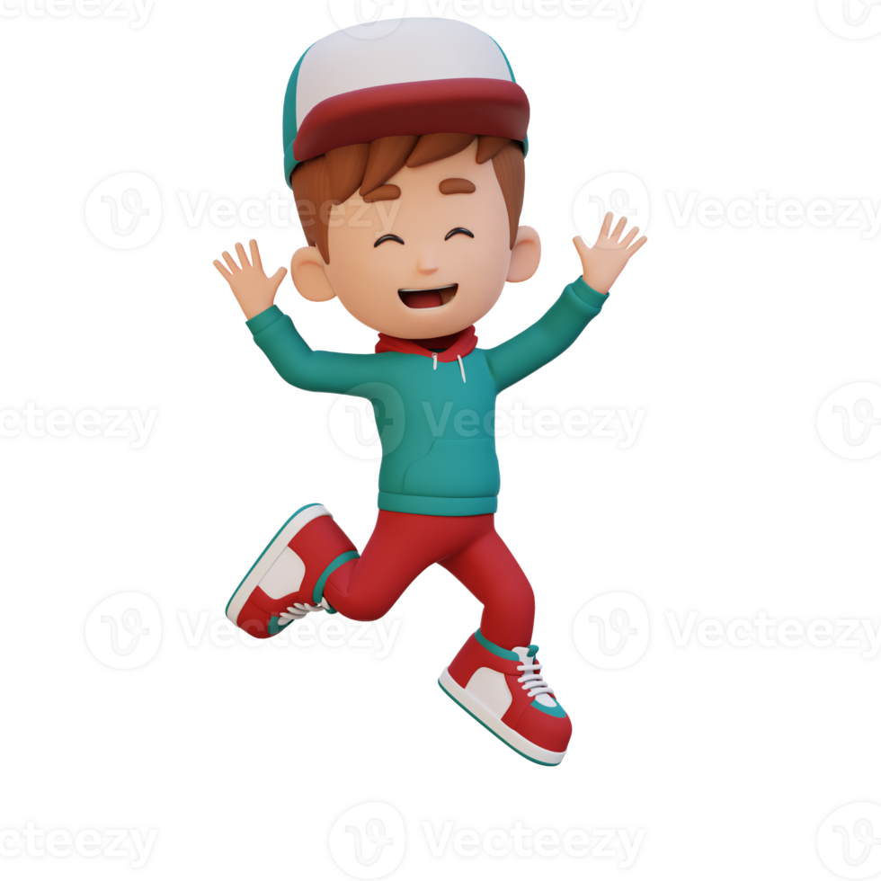 3D cute boy in jumping pose png