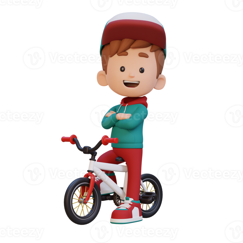 3D kid character ride bike go to school png