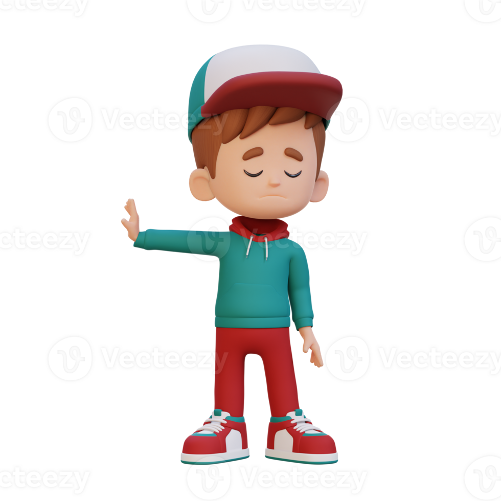 3D cute kid character rejection pose png