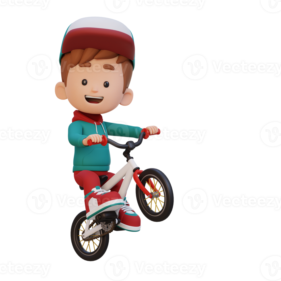 3D kid character ride bike go to school png