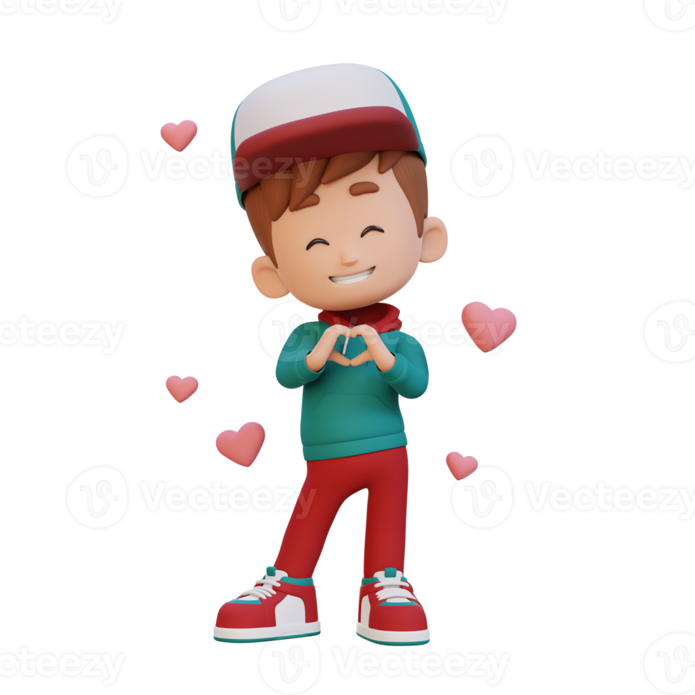 3D cute kid character in love png