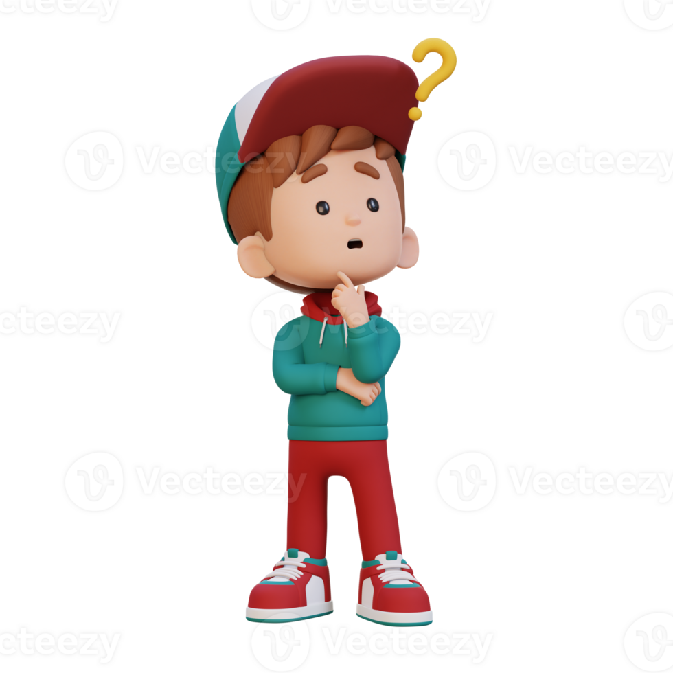 3D cute kid thinking clueless png