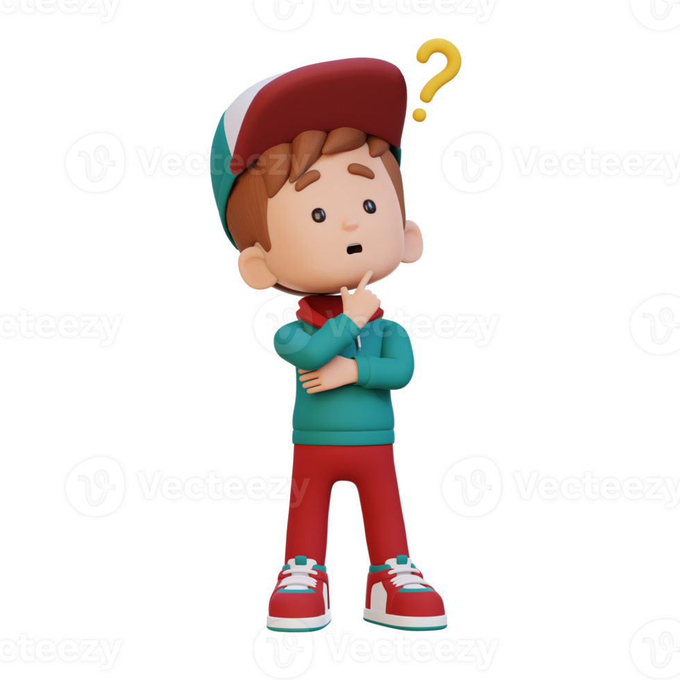 3D cute kid thinking clueless png