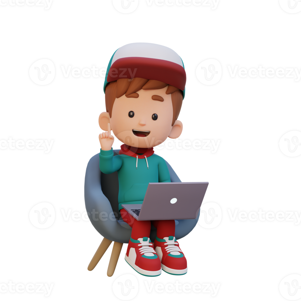 3D kid Character working on a Laptop png
