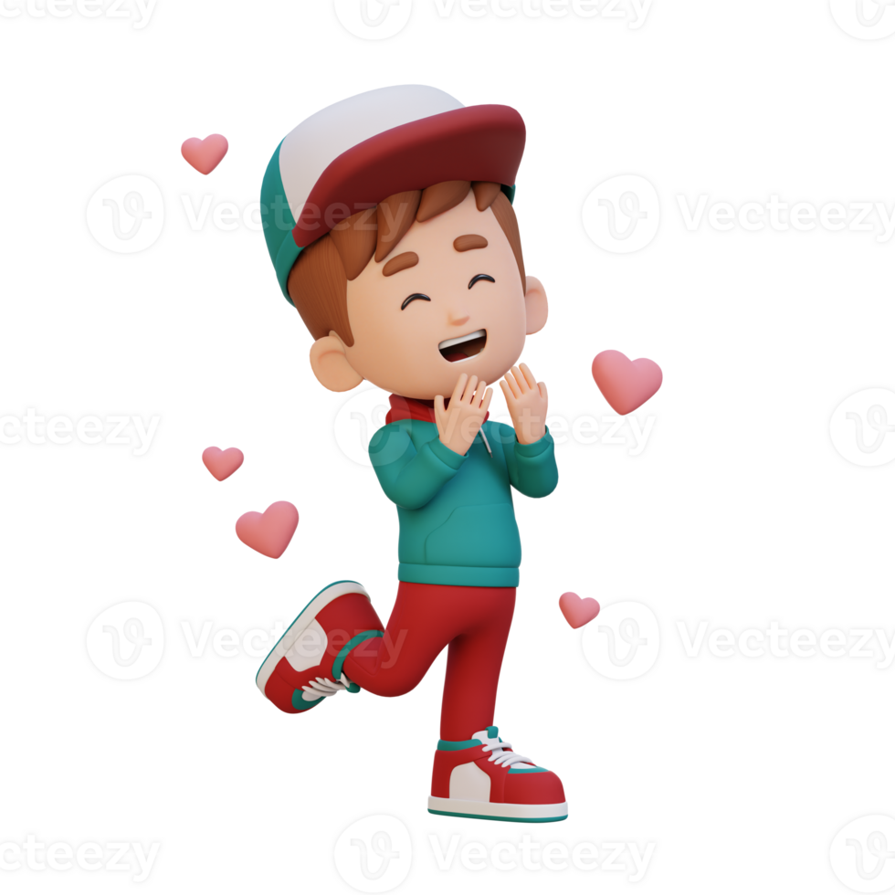 3D cute kid character in love png