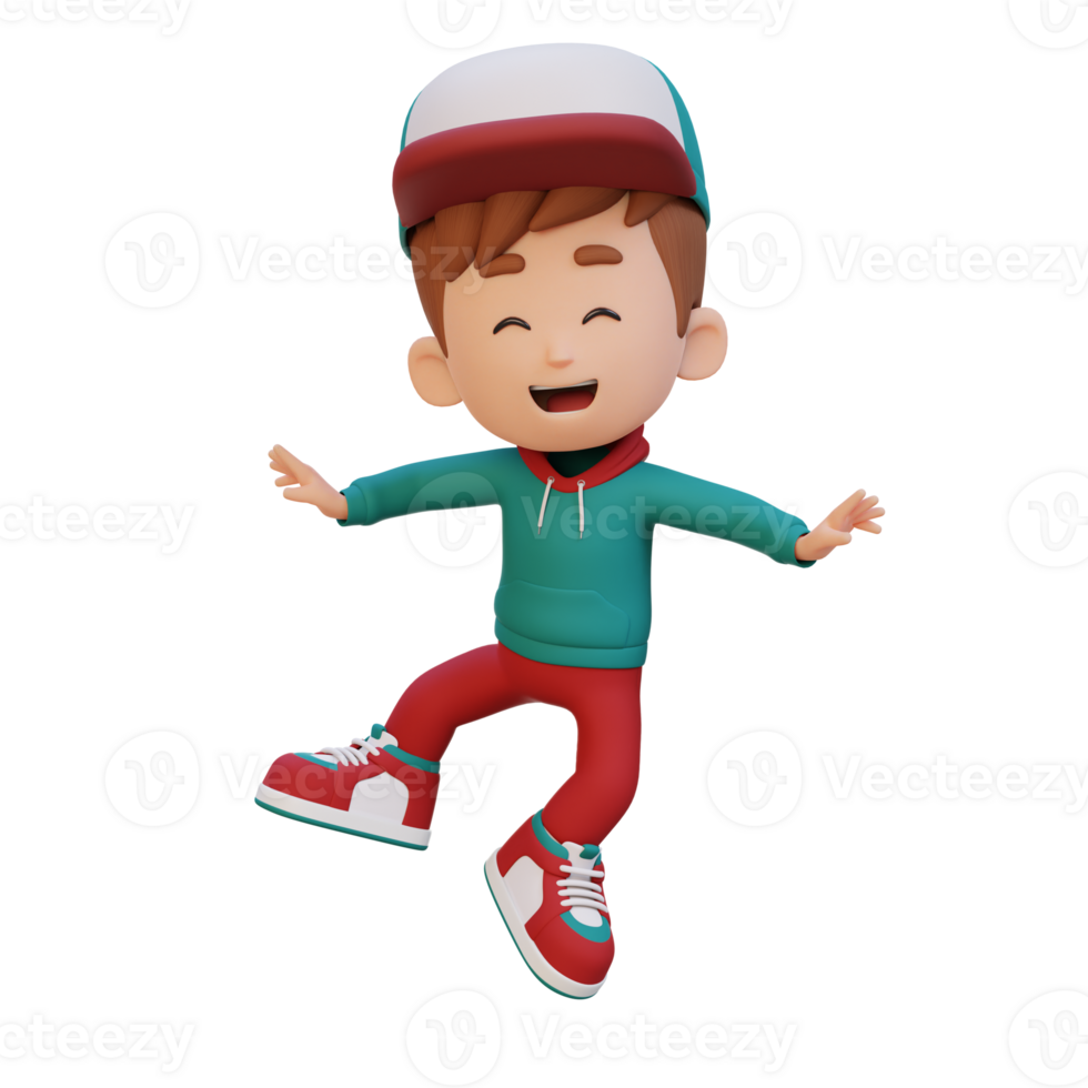 3D cute boy in jumping pose png