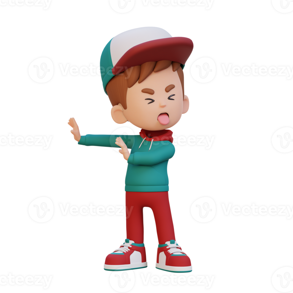 3D cute kid character rejection pose png