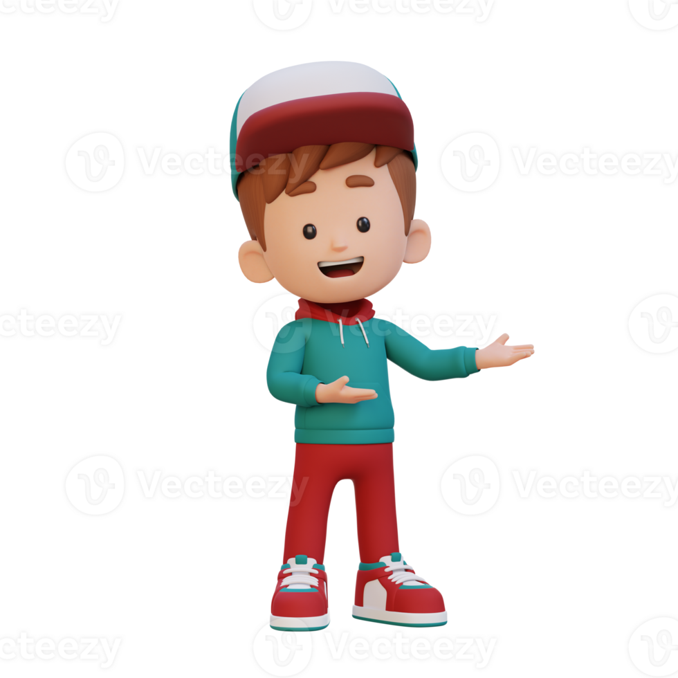 3D cute kid presenting pose png