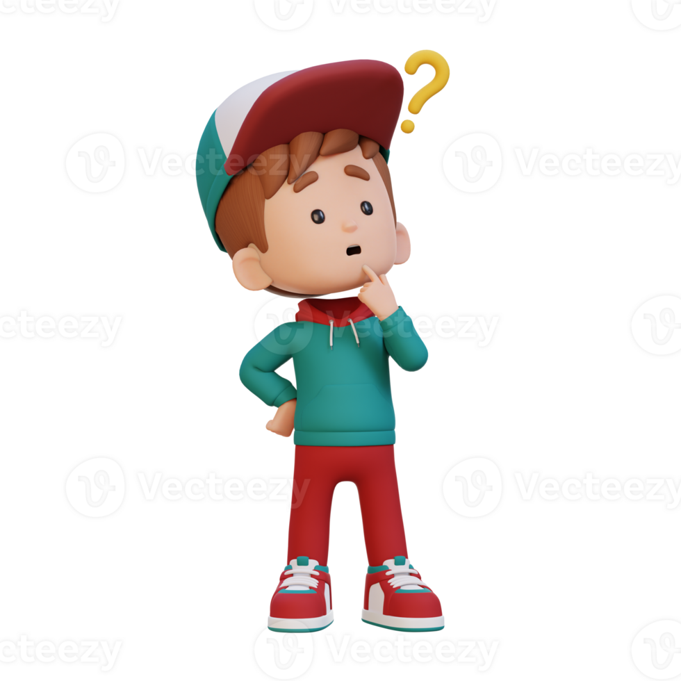 3D cute kid thinking clueless png