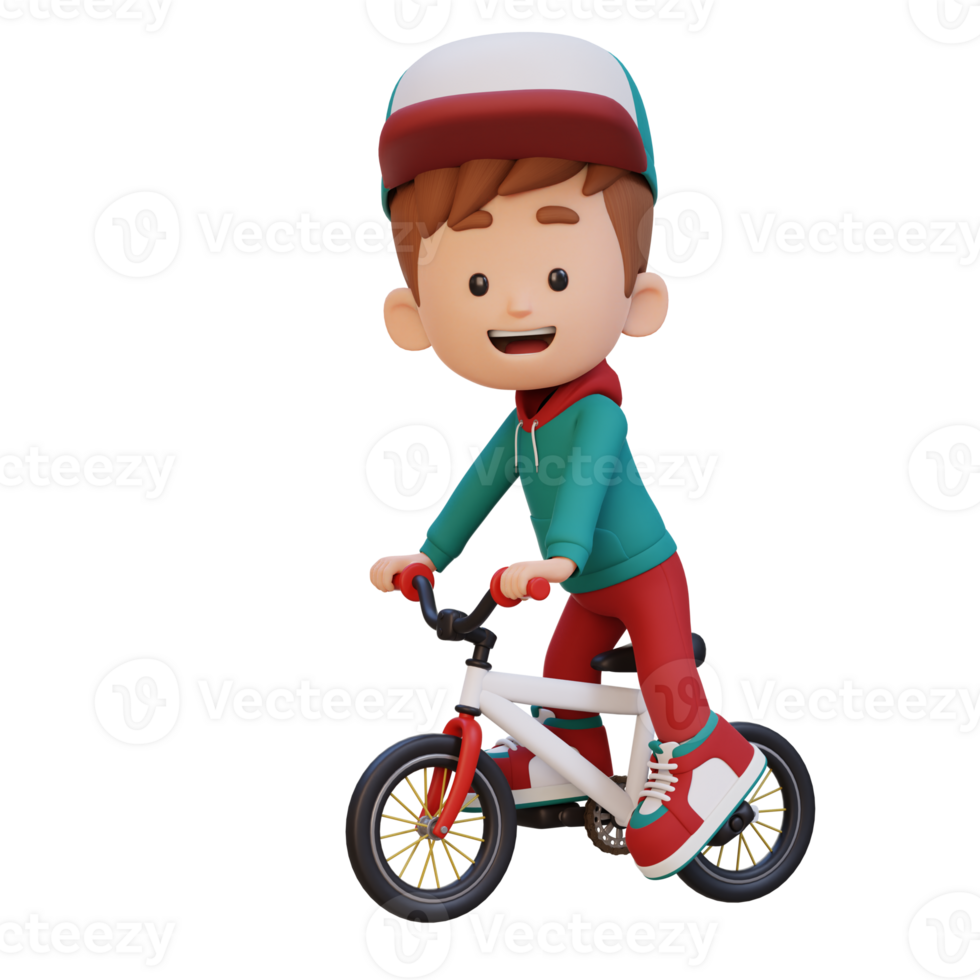 3D kid character ride bike go to school png