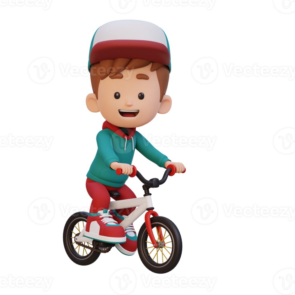 3D kid character ride bike go to school png