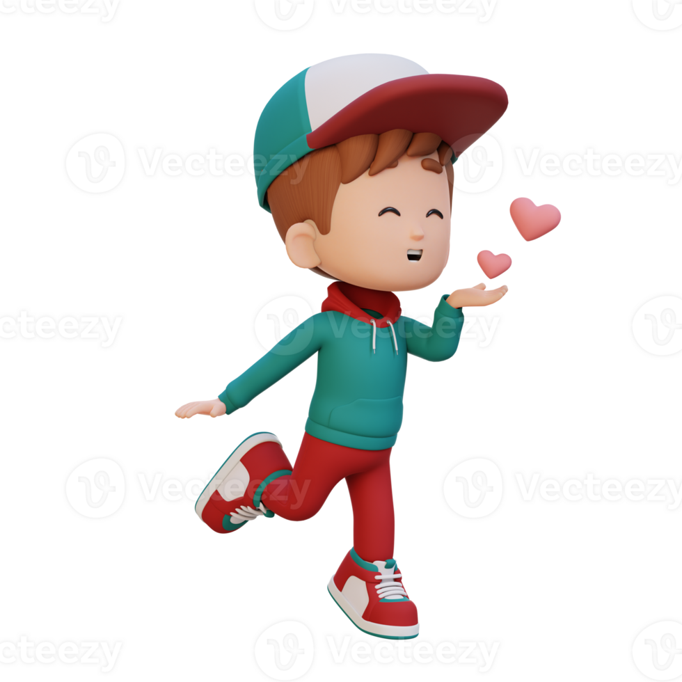 3D cute kid character in love png