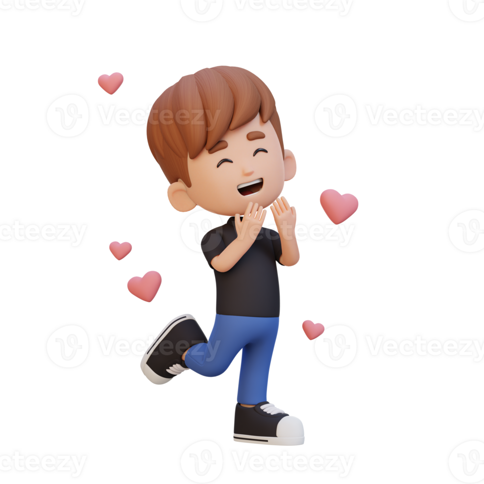 3D cute kid character in love png