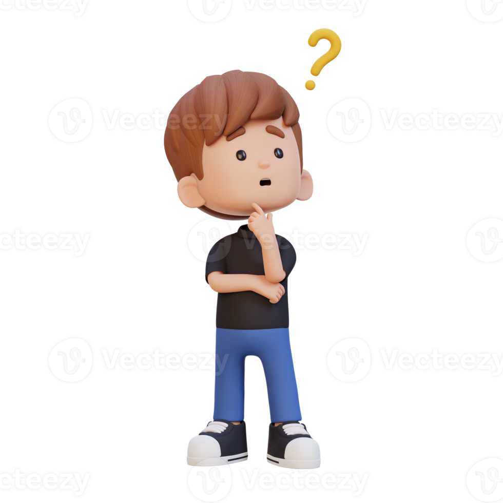 3D cute kid thinking clueless png
