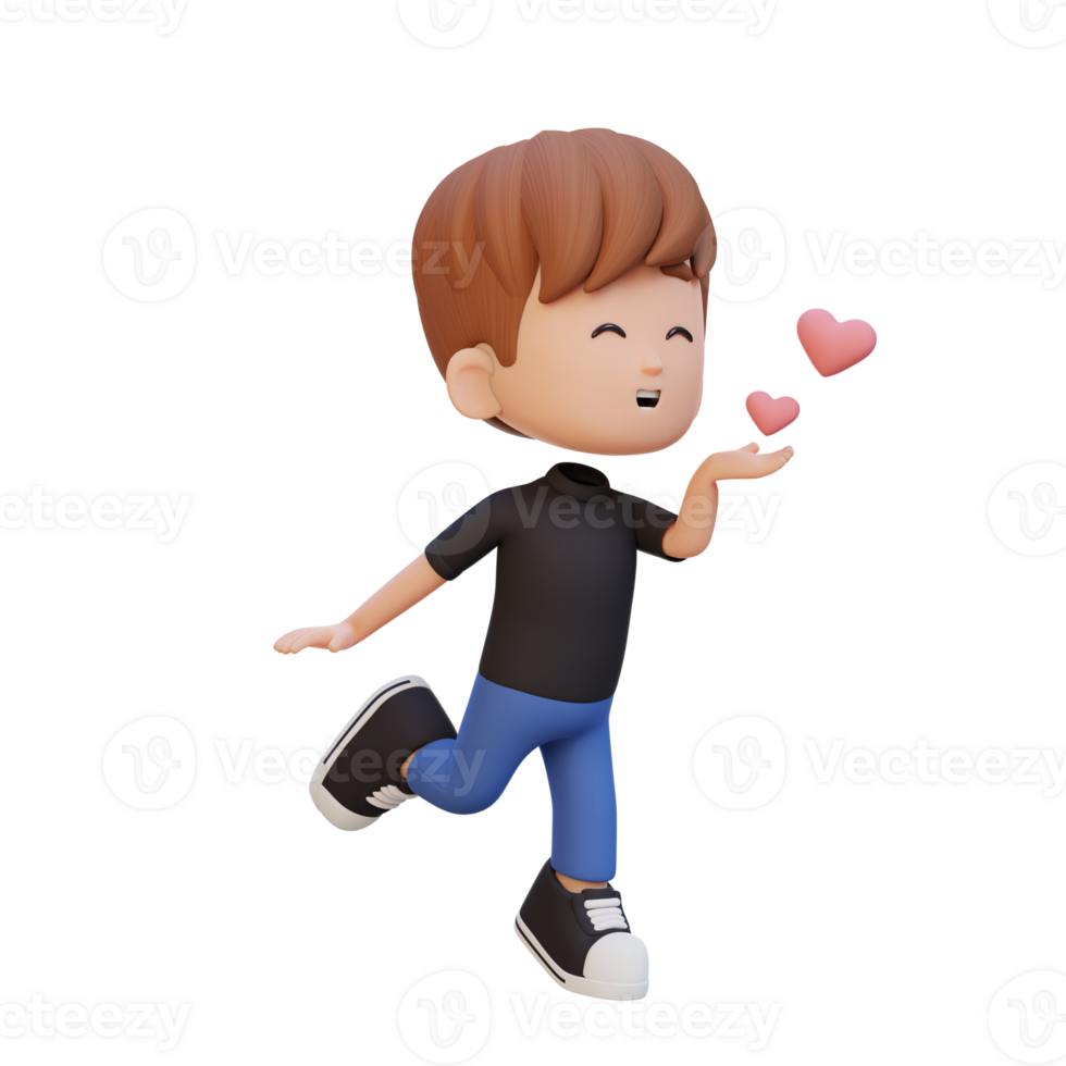 3D cute kid character in love png