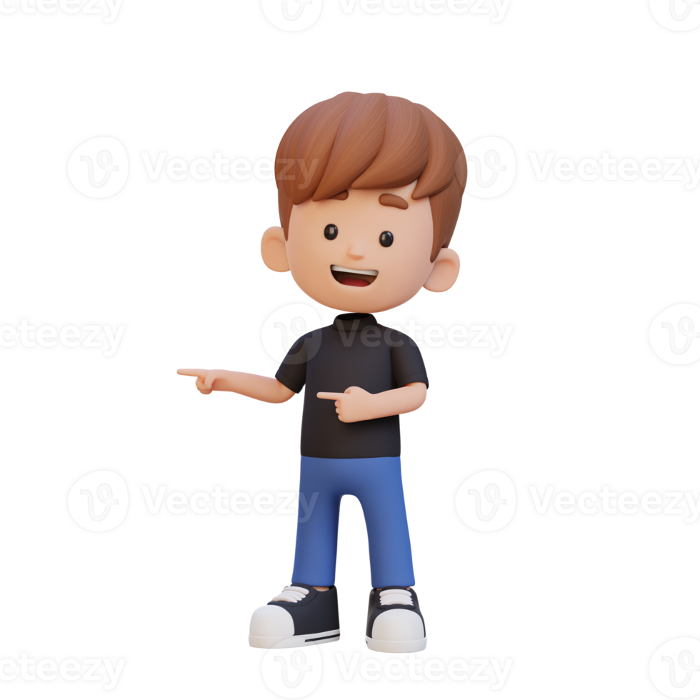3D cute kid pointing hand to the side png