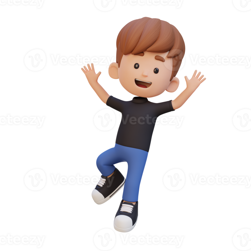 3D cute boy in jumping pose png