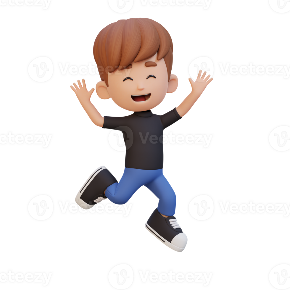 3D cute boy in jumping pose png