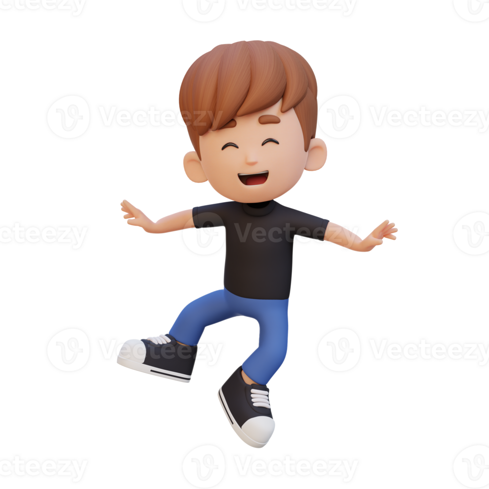 3D cute boy in jumping pose png