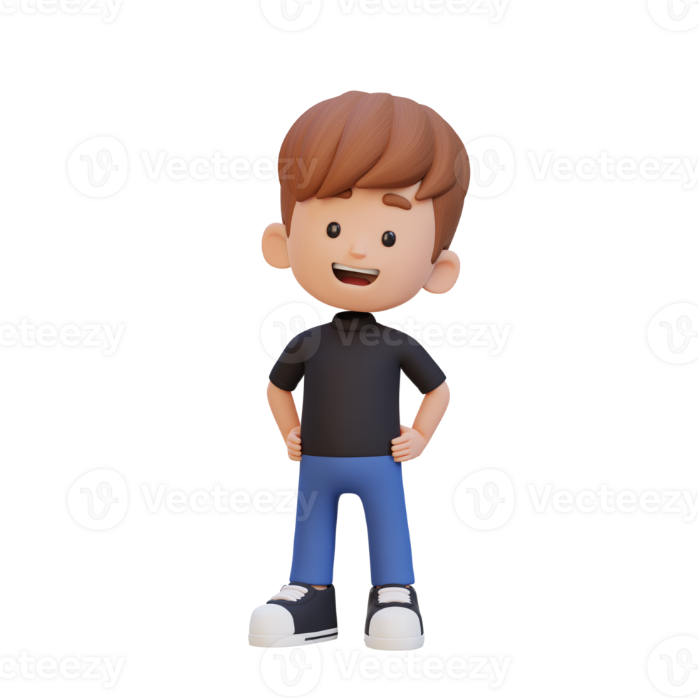 3D cute kid character in confident pose hand on hip png