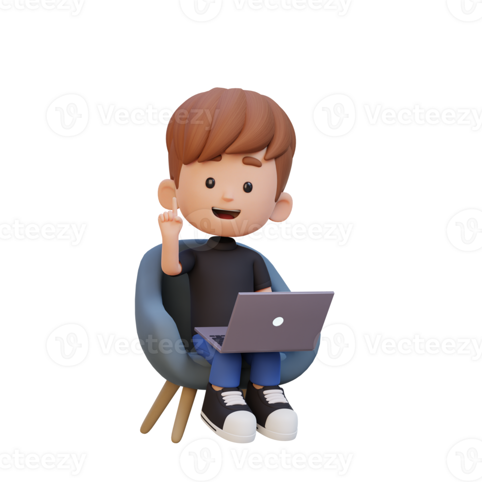 3D kid Character working on a Laptop png