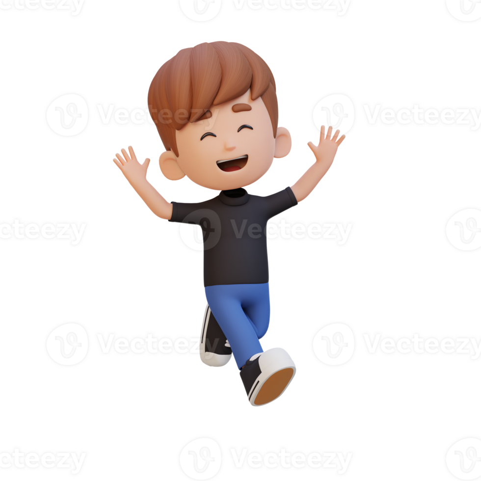 3D cute boy in jumping pose png