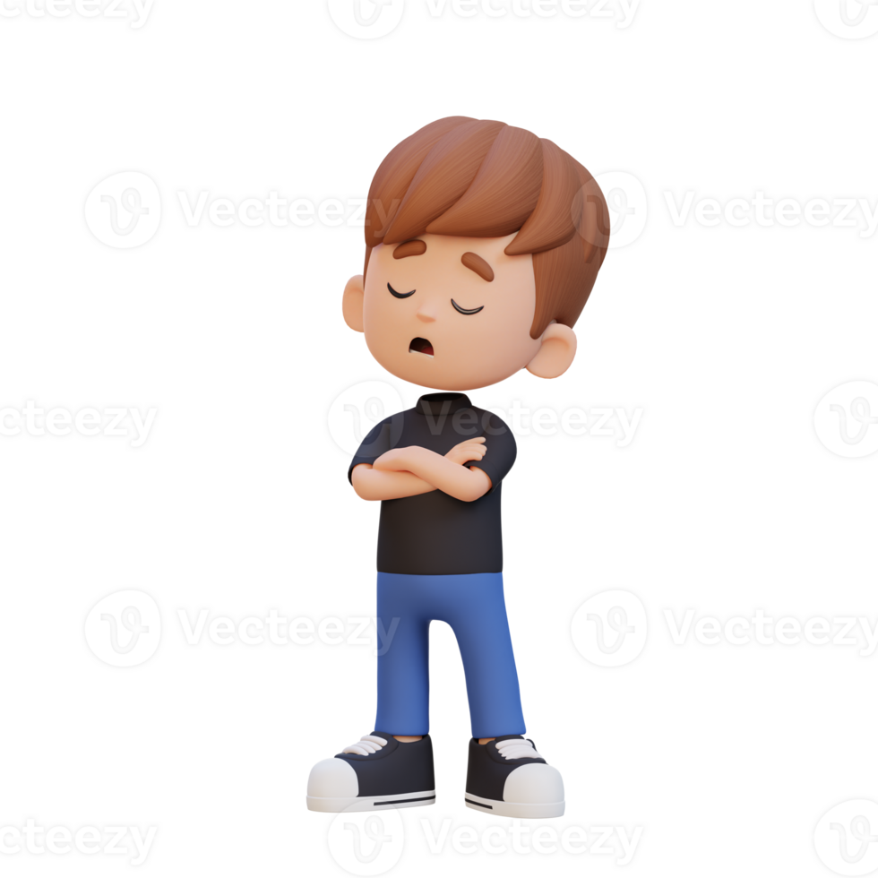 3D cute kid character rejection pose png