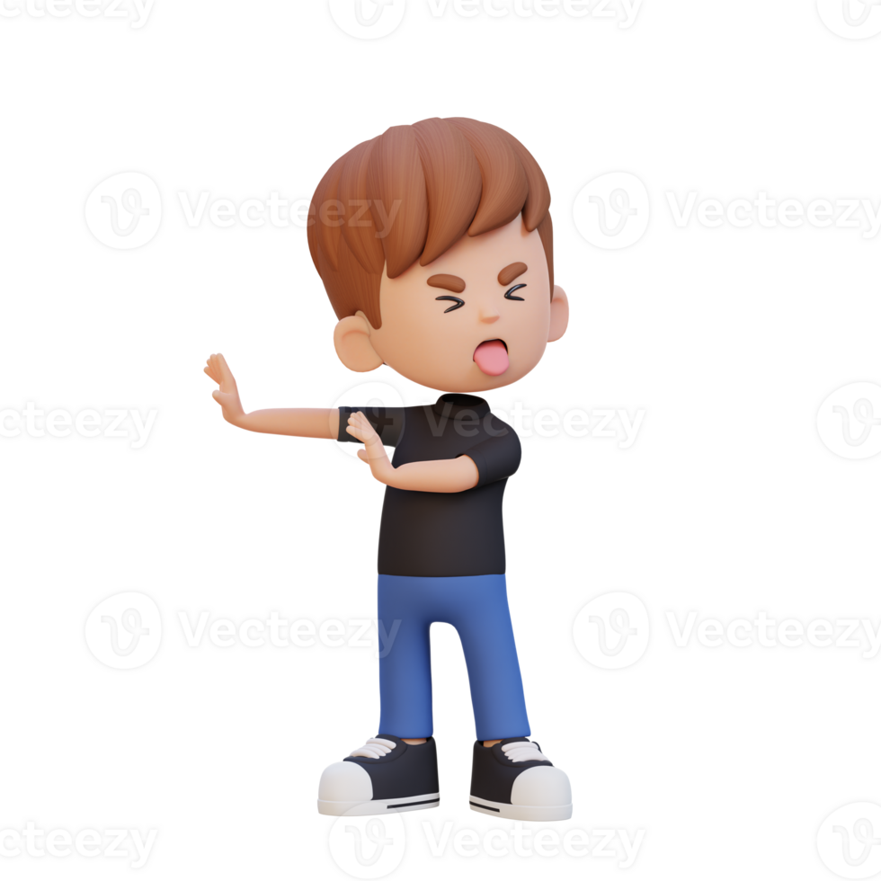 3D cute kid character rejection pose png