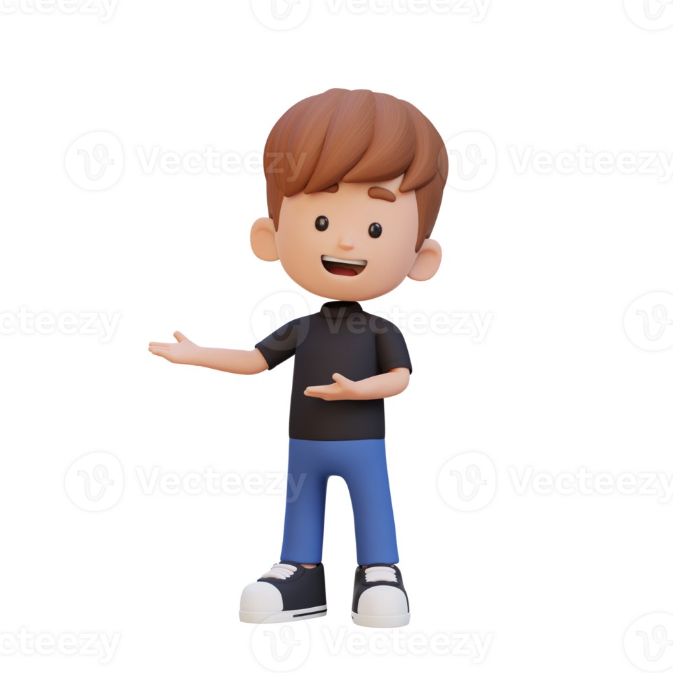 3D cute kid presenting pose png