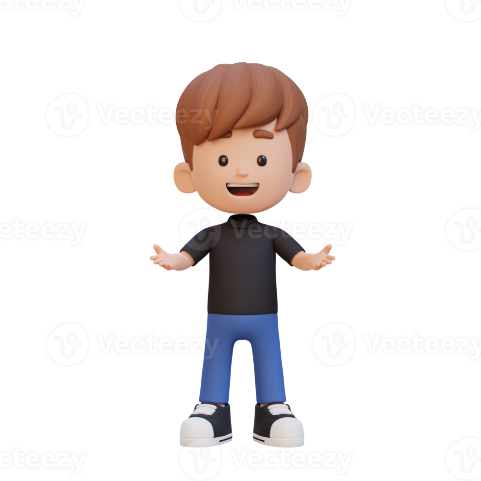 3D kid character in talking and explaining pose png