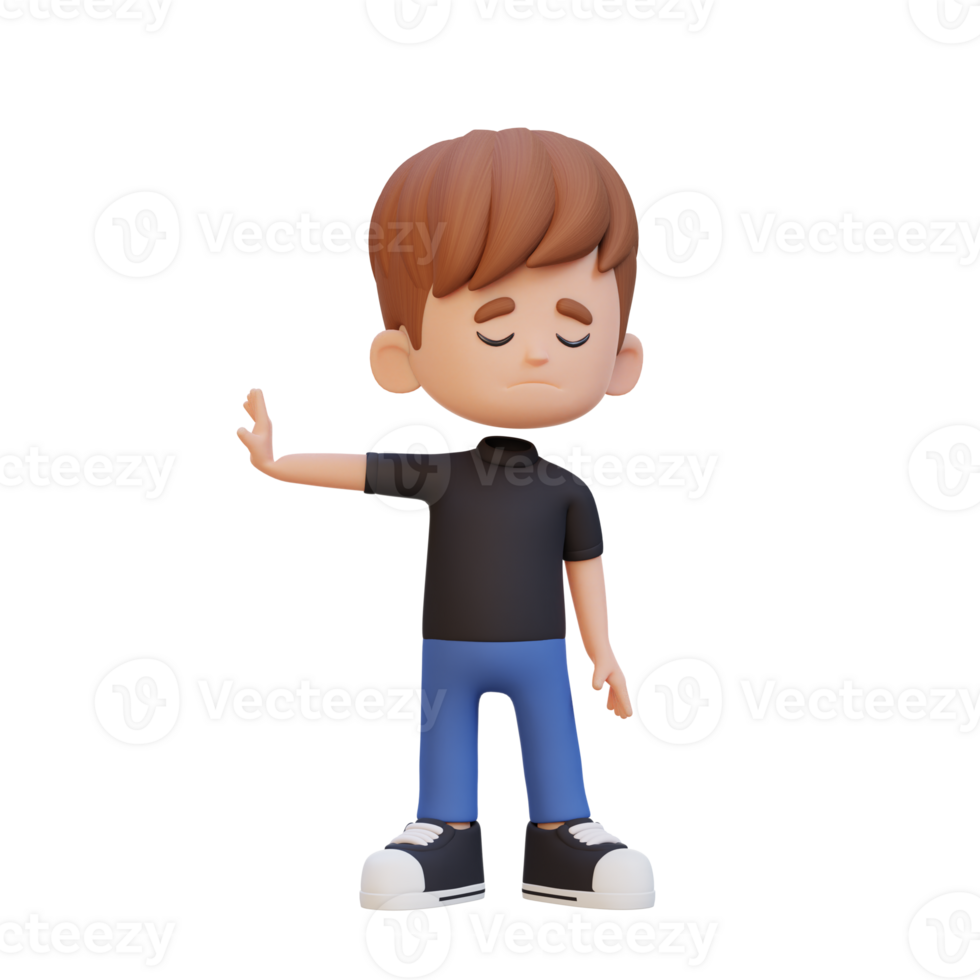 3D cute kid character rejection pose png