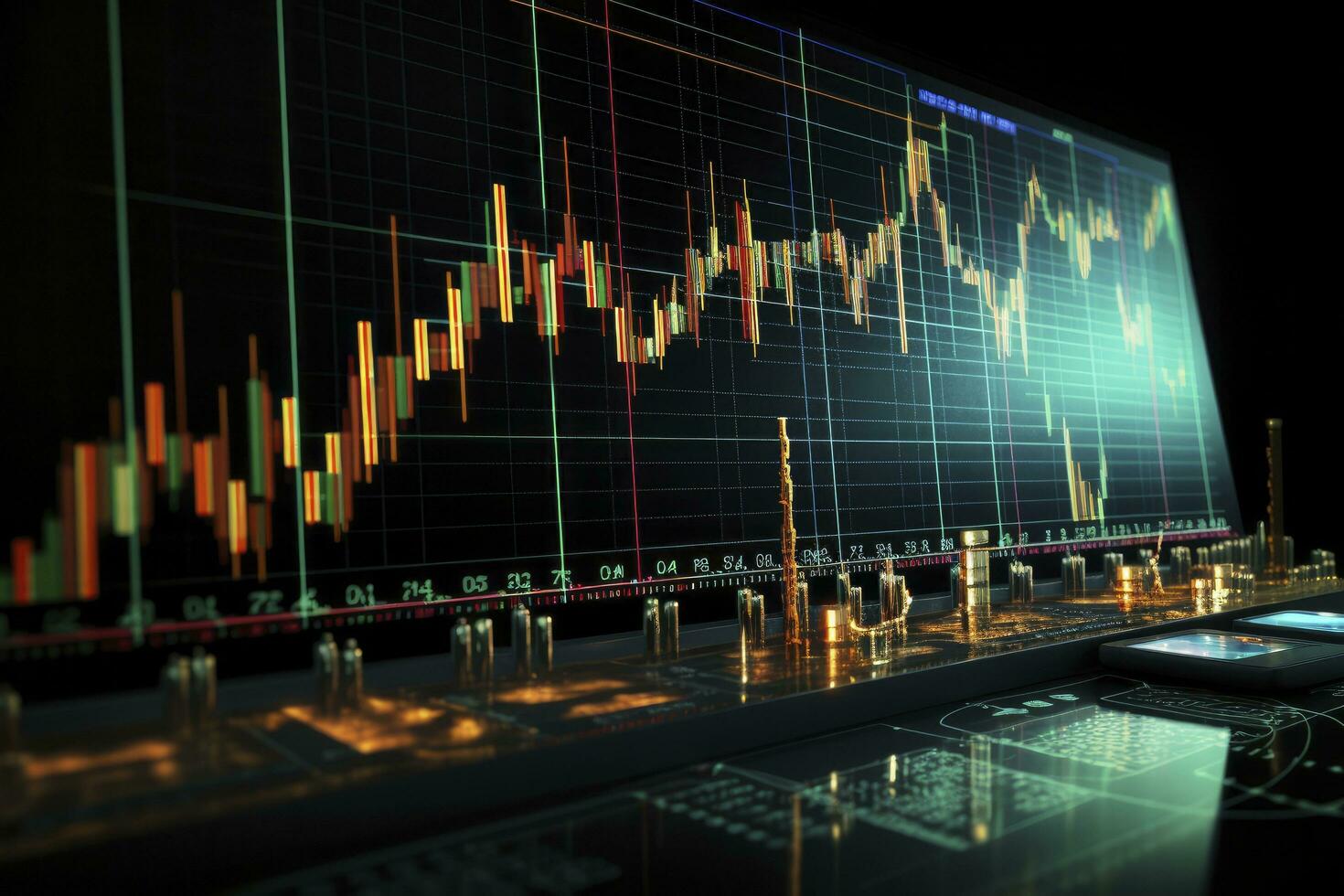 AI generated Digitally Generated Currency and Exchange Stock Chart for Finance and Economy Based Computer Software and Coding Display. AI Generated photo