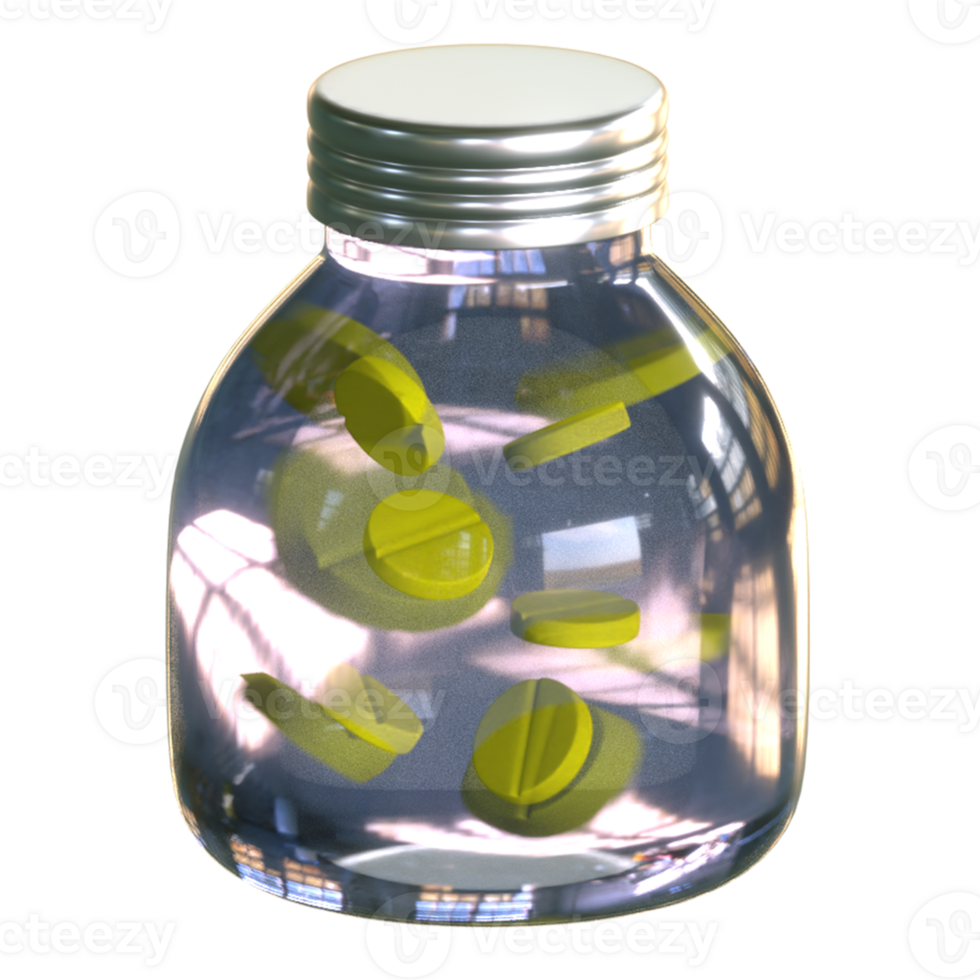 3D render of a realistic medicine bottle icon. png