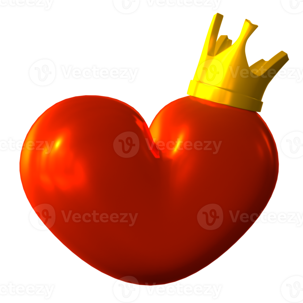 3d hacer icono de un rojo corazón con un dorado corona. png