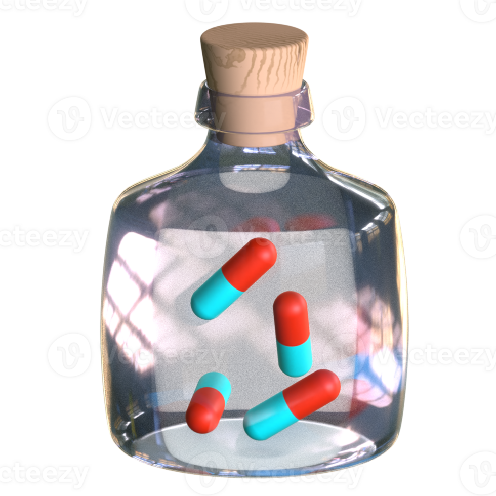 3D render of a pill tablet bottle icon. png