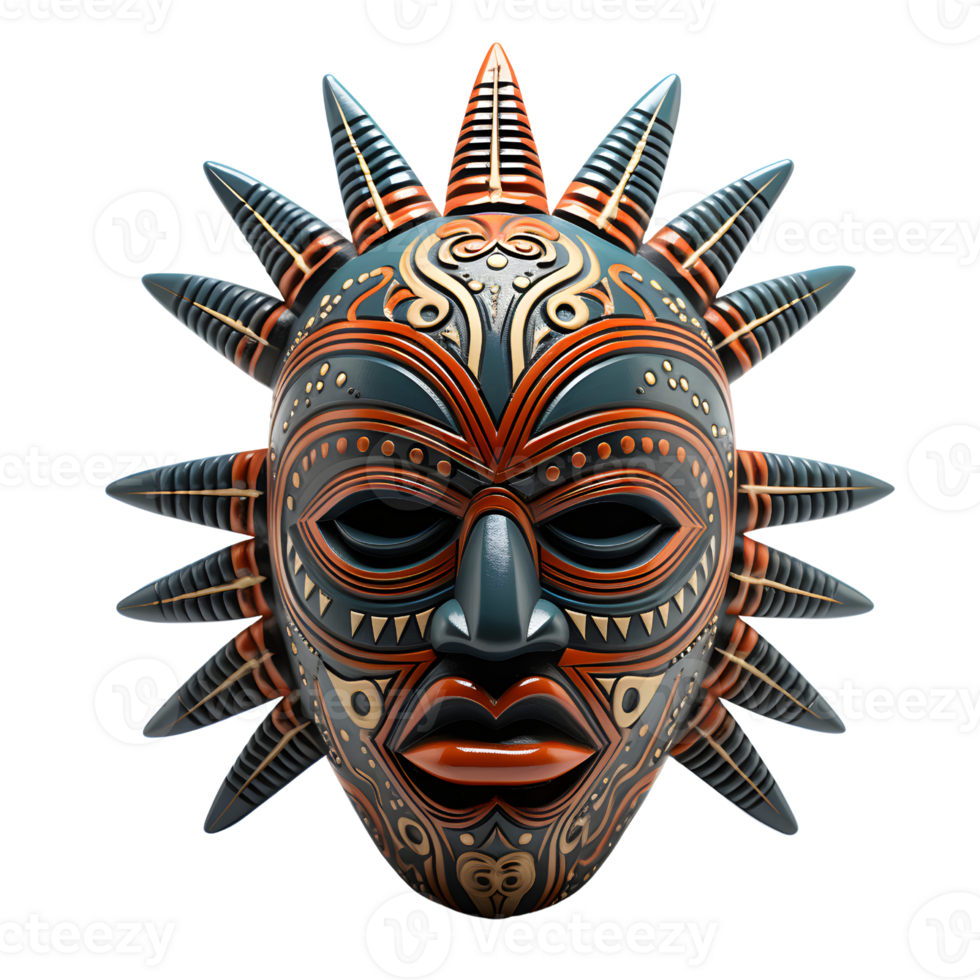 AI generated Ancient Wooden Tribal Mask Art, Cultural Legacy png