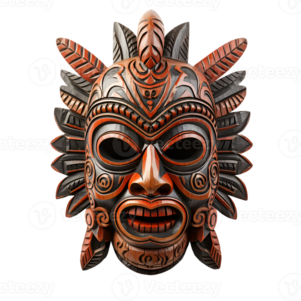 AI generated Ancient Wooden Tribal Mask, Vintage Ethnic Decor png