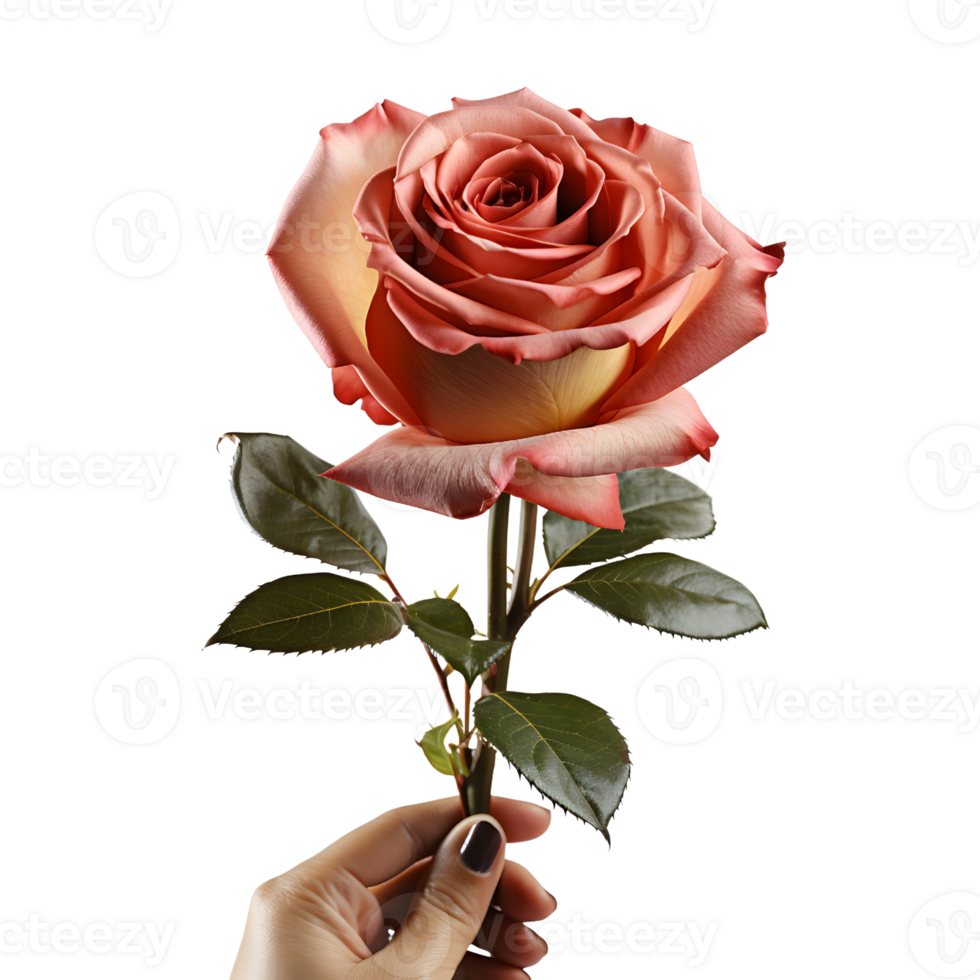AI generated Hand Holding a Vibrant Red Rose, Passionate Blooms png