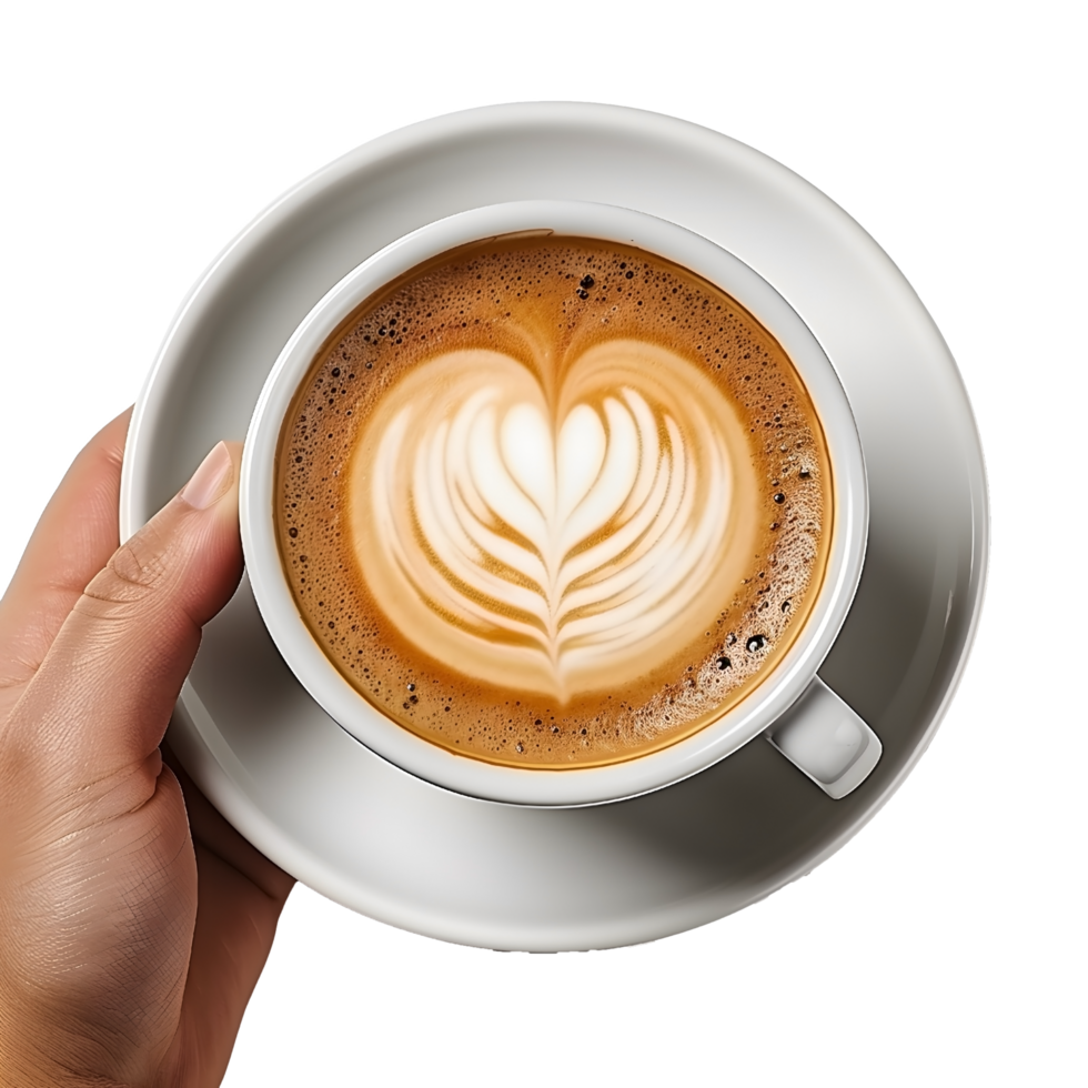 AI generated Top View Hand Clutching Steaming Mug, Cozy Coffee Break png