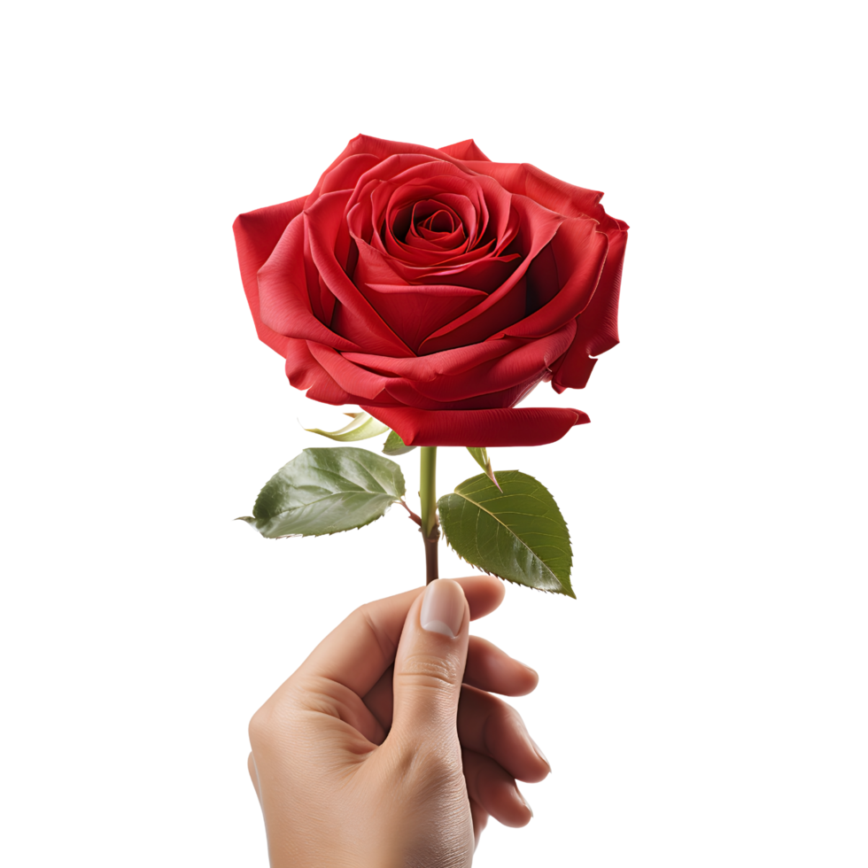 AI generated Hand Holding a Bold Red Rose, Gesture of Love png