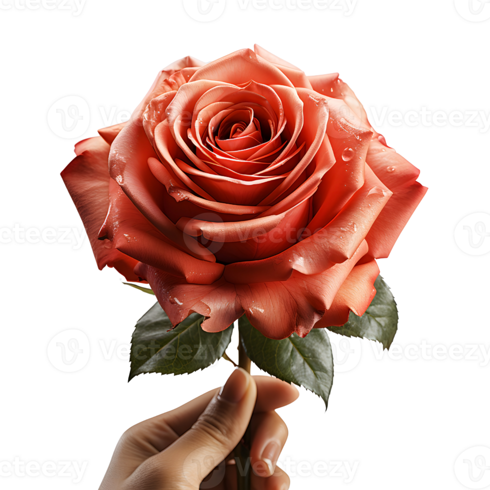 AI generated Hand Holding a Gorgeous Red Rose, Love in Bloom png