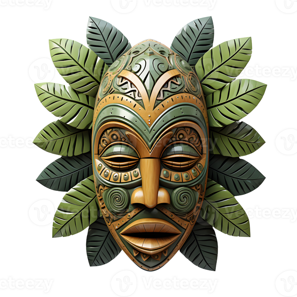 AI generated Vintage Wooden Tribal Mask Heritage, Ritualistic Symbol png