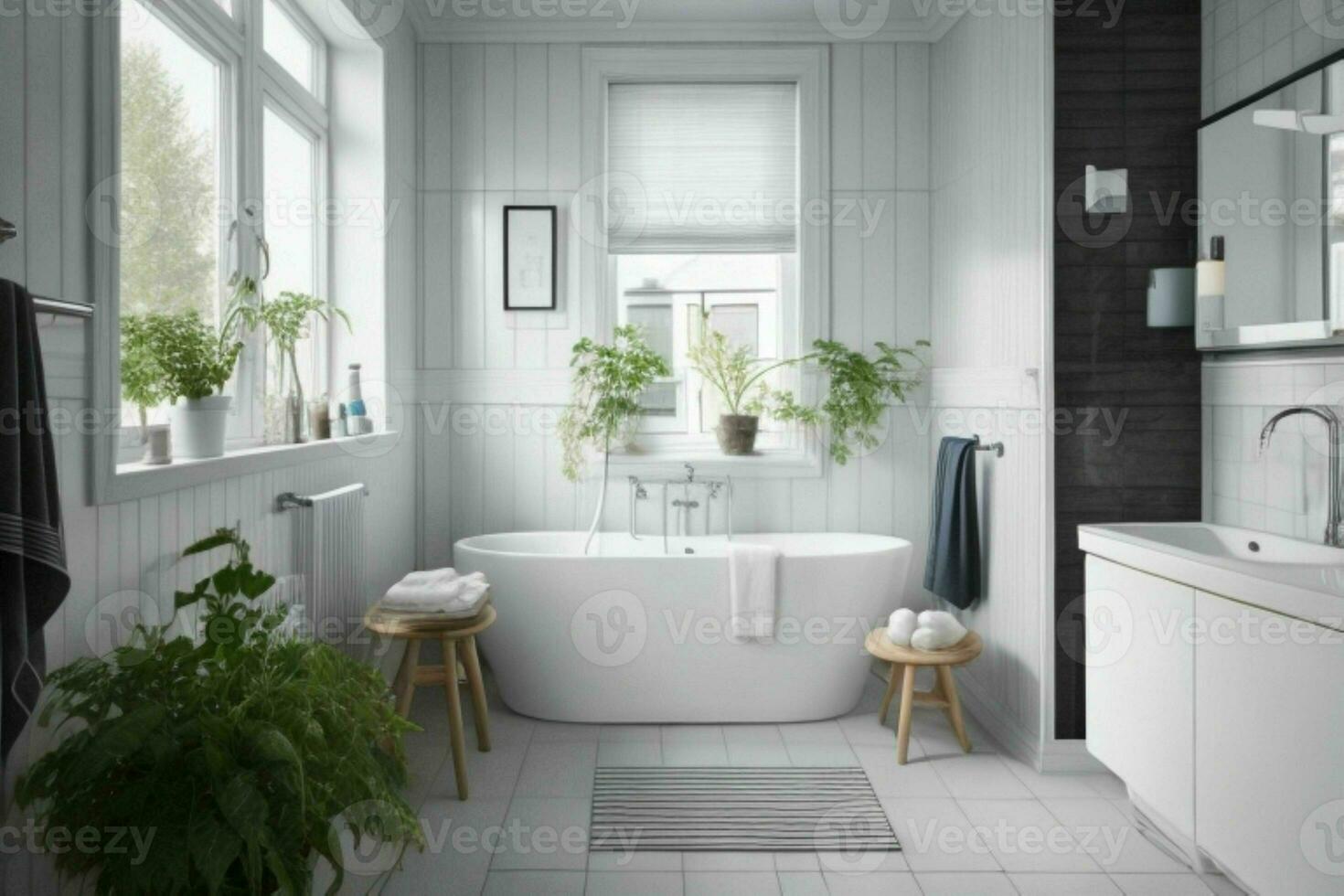 AI generated Scandinavian Style Bathroom. Pro Photo