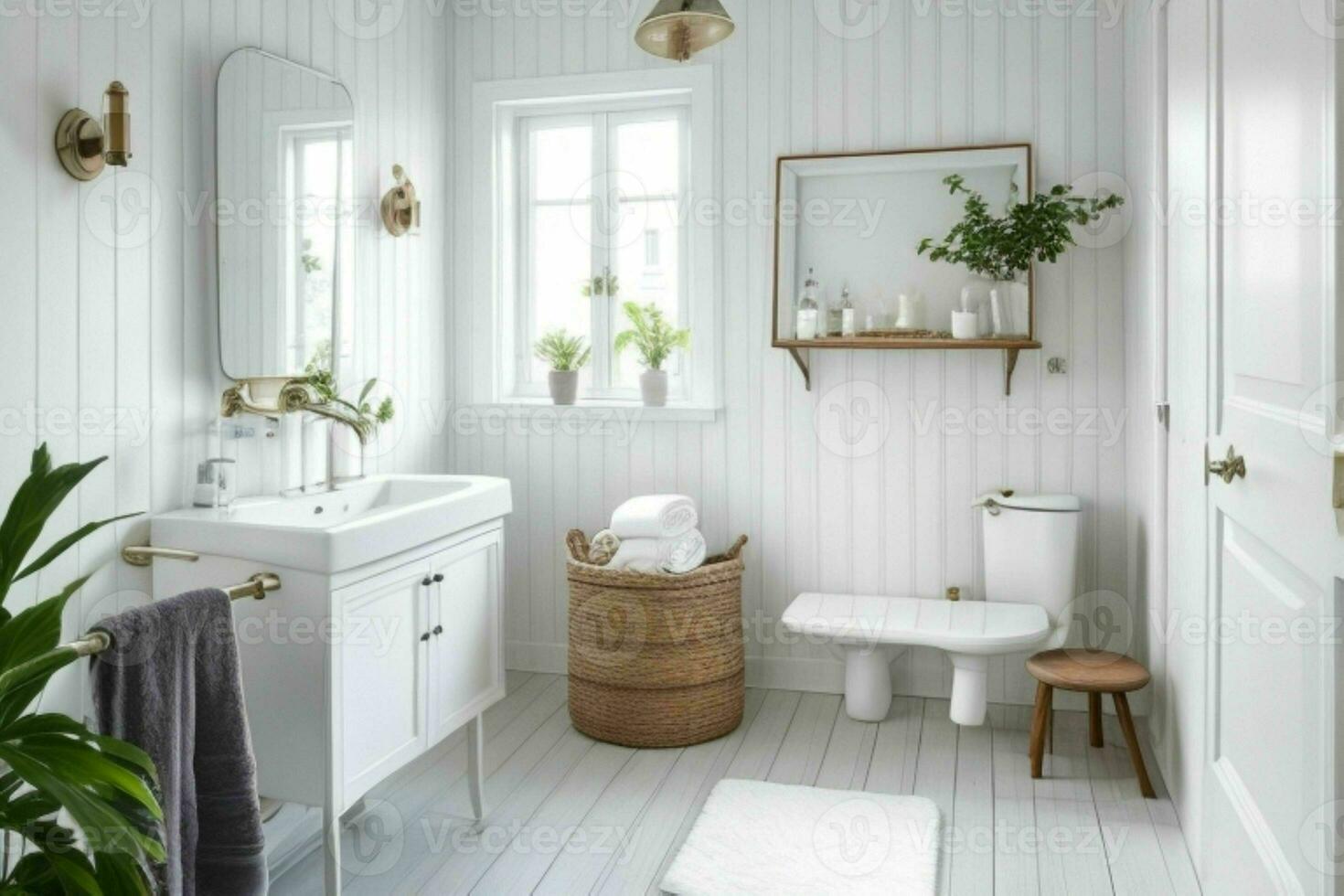 AI generated Scandinavian Style Bathroom. Pro Photo