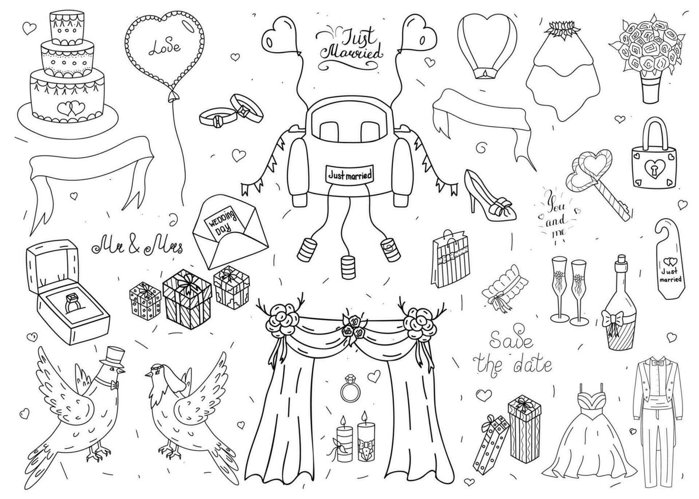 Set of 31 Bridal Doodle Elements vector