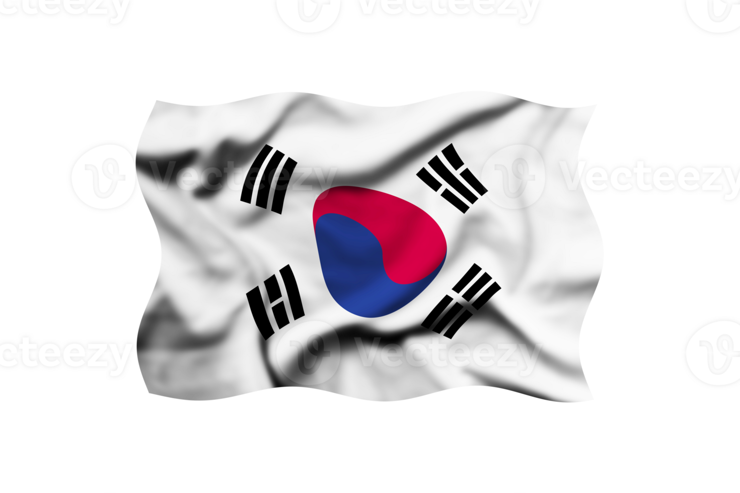 Waving the flag of South Korea isolated on transparent, 3d rendering, Clipping path included png