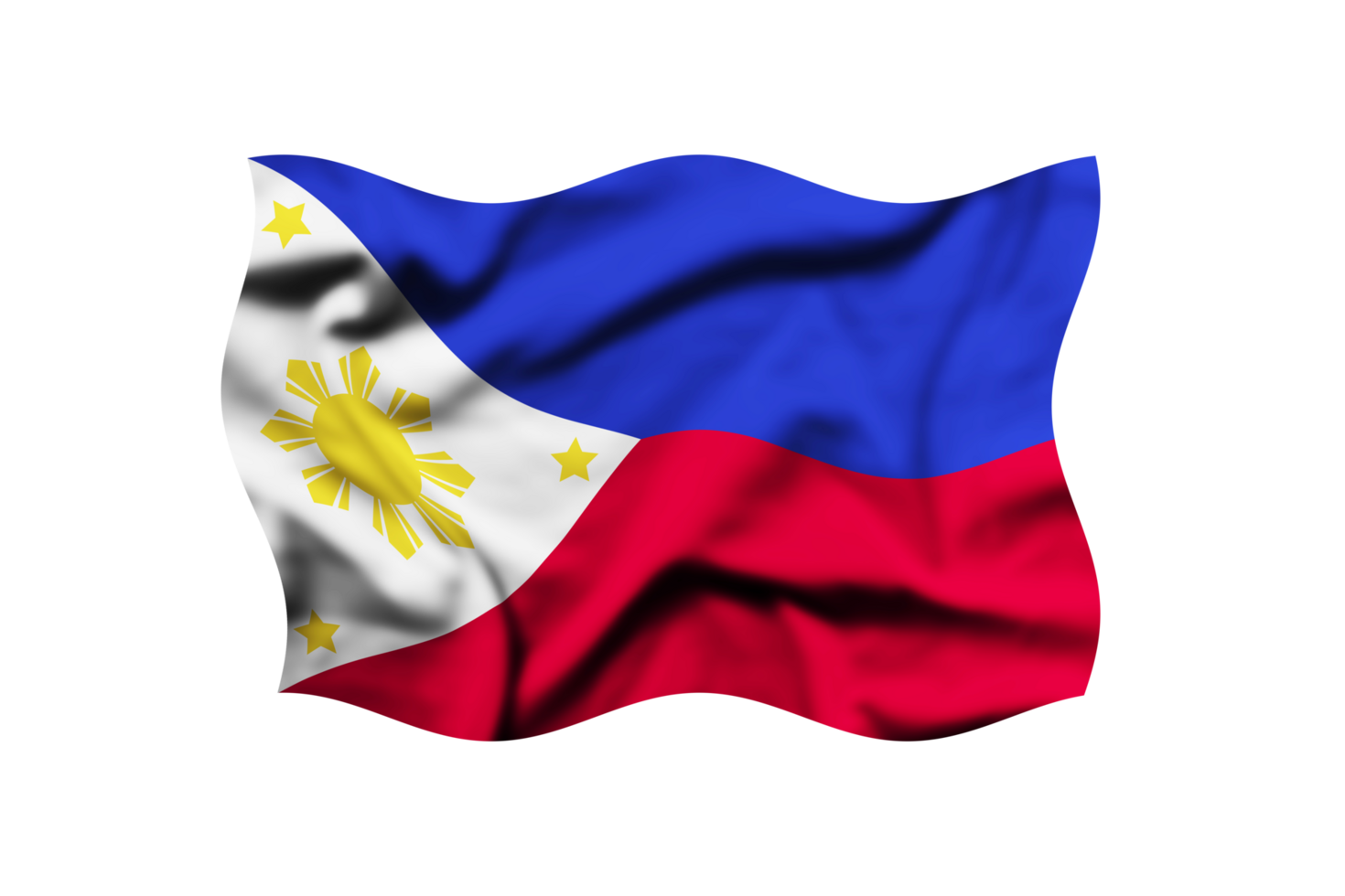 Waving the flag of the Philippines isolated on a transparent background,  With clipping path included, png