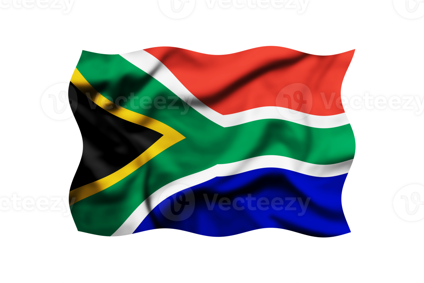 Flag of South Africa waving in the wind isolated on a transparent background, Clipping path included png
